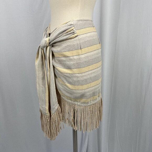 NWT Just Bee Queen Charlie Mini Skirt XS Yellow Striped Fringed Sarong - Picture 8 of 11